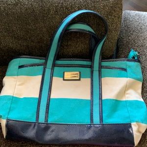 Tommy Hilfiger Teal & White Striped Handbag w/navy